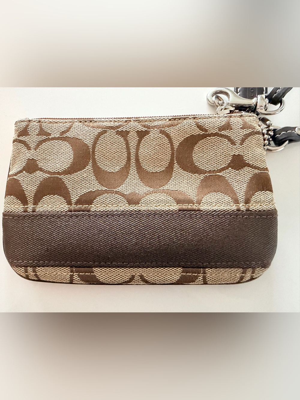 Coach Mini Signature Wristlet in Brown and Khaki